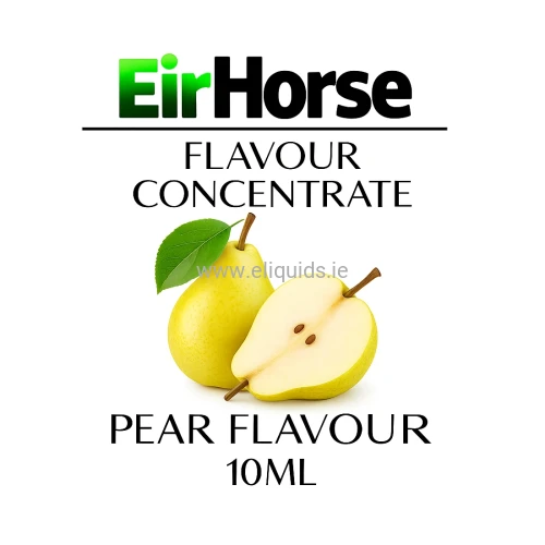 Eirhorse Pear Flavour Concentrate 10ml bottle with ripe green pear on white background.
