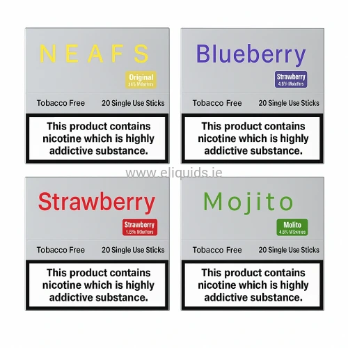 NEAFS tobacco-free sticks in multiple flavours for TEO heating devices – Original, Coffee, Blueberry, Strawberry and Mojito.