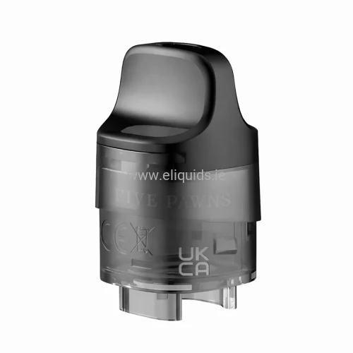 Refillable vape pod close-up with black mouthpiece and clear tank