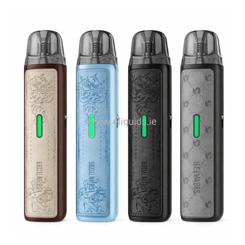 Four Lost Vape Ursa Nano 2S pod kits in Brown Thorns, Blue Thorns, Black Thorns and Grey Neverfall on a white background