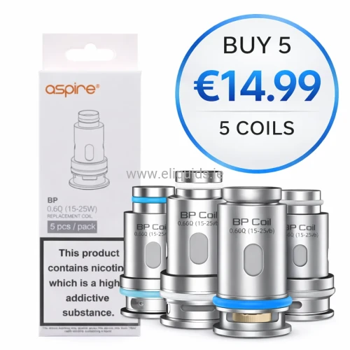 Aspire BP 0.6 ohm replacement coils 5-pack bundle offer, €14.99