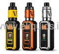 Armour 100W vape kit triple colour lineup featuring yellow, orange and silver variants with sub-ohm tank, digital display and rugged industrial body design on white background.