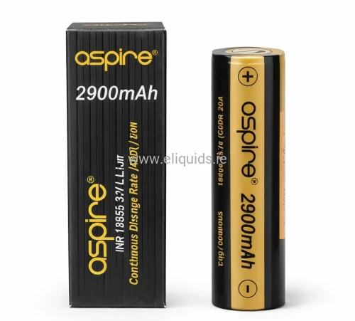 Aspire INR 18650 2900mAh rechargeable battery with retail box on left and battery on right, white background
