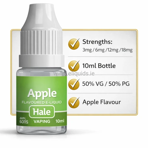 Hale Apple flavoured e-liquid 10ml bottle with feature panel