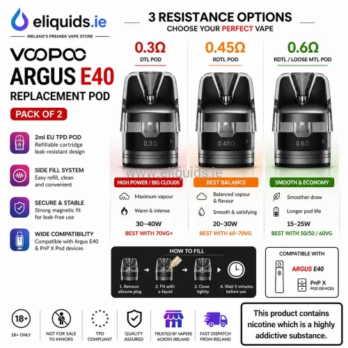 voopoo-argus-e40-replacement-pods-resistance-options-ireland.webp