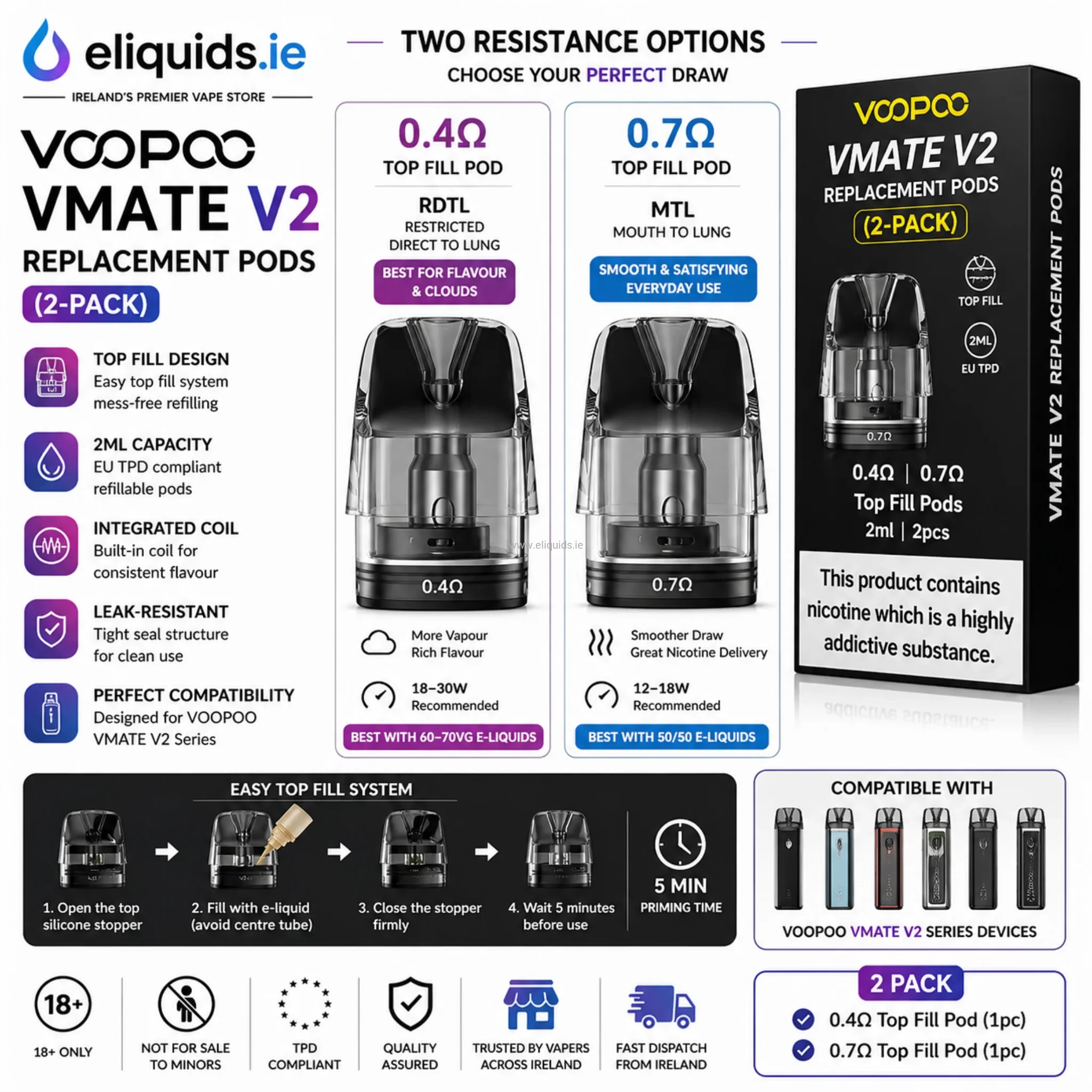 how much is a 2 pack vuse pods VOOPOO VMATE V2 Pods Ireland